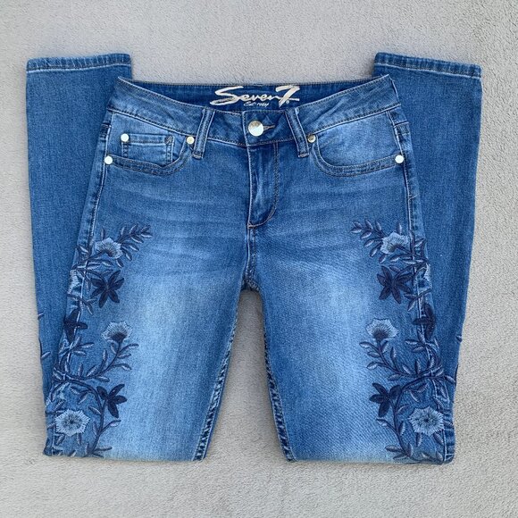 Seven7 Embroidered Skinny Mid Rise Jeans Sz6 - Picture 4 of 15